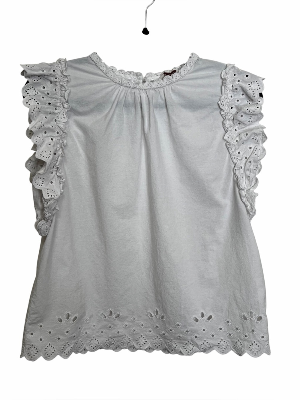DRIFTWOOD White Eyelet Ruffle Blouse Top Sz XL Boho Western Cottage Feminine